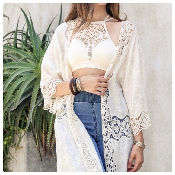 Anna Crochet Open Patch Longline Kimono - Picture 2 of 10